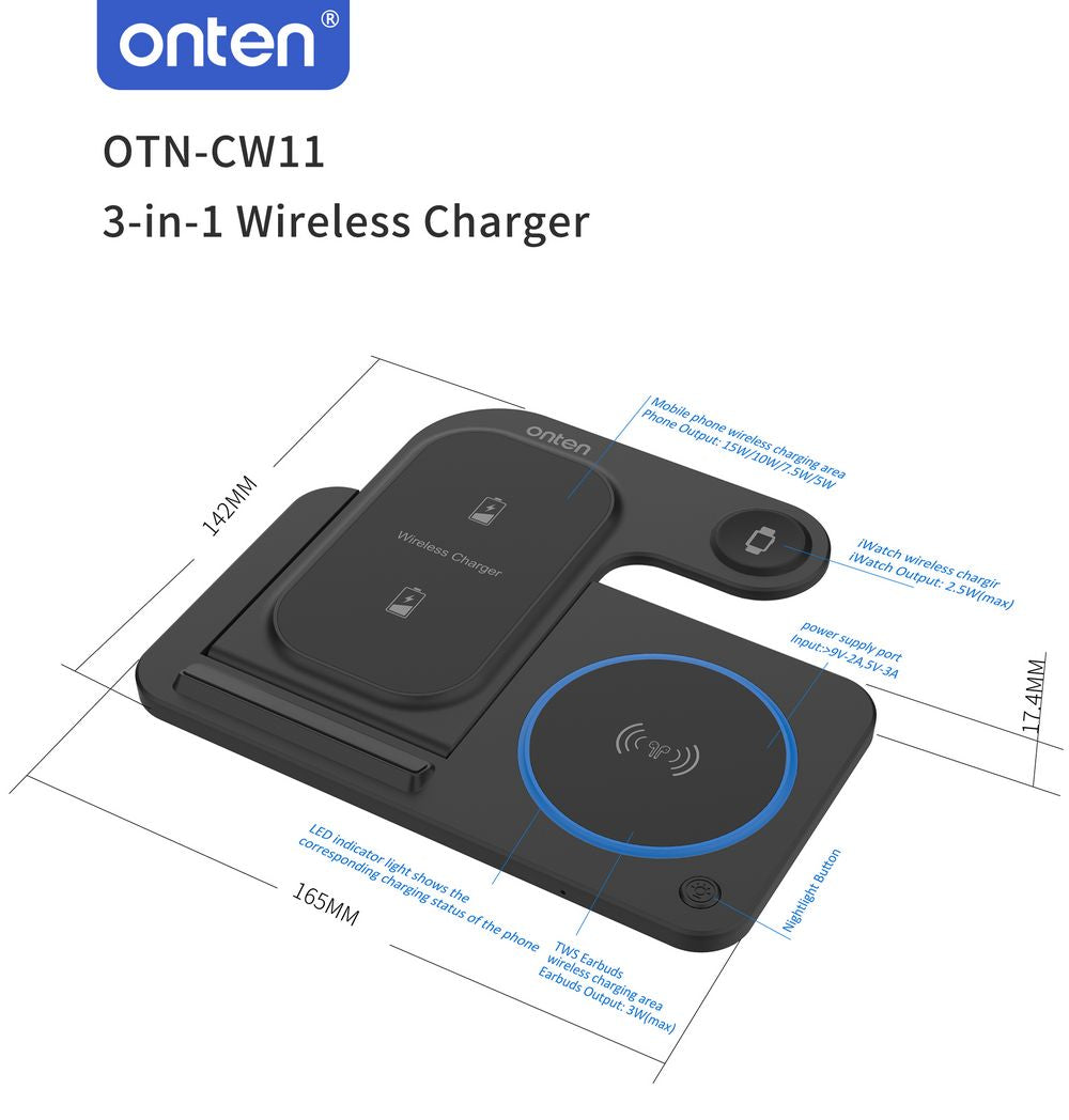 ONTEN 3-IN-1 Wireless Charger OTN-CW11 ONTEN 3-IN-1 Wireless Charger OTN-CW11